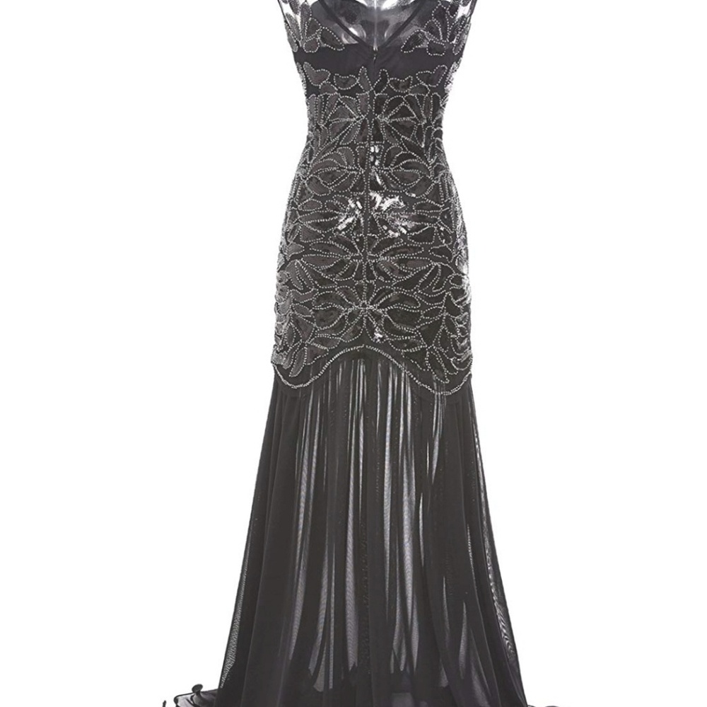 1920s Women's Black Sequin dress XL**UNIQUE ** - Picture 5 of 8